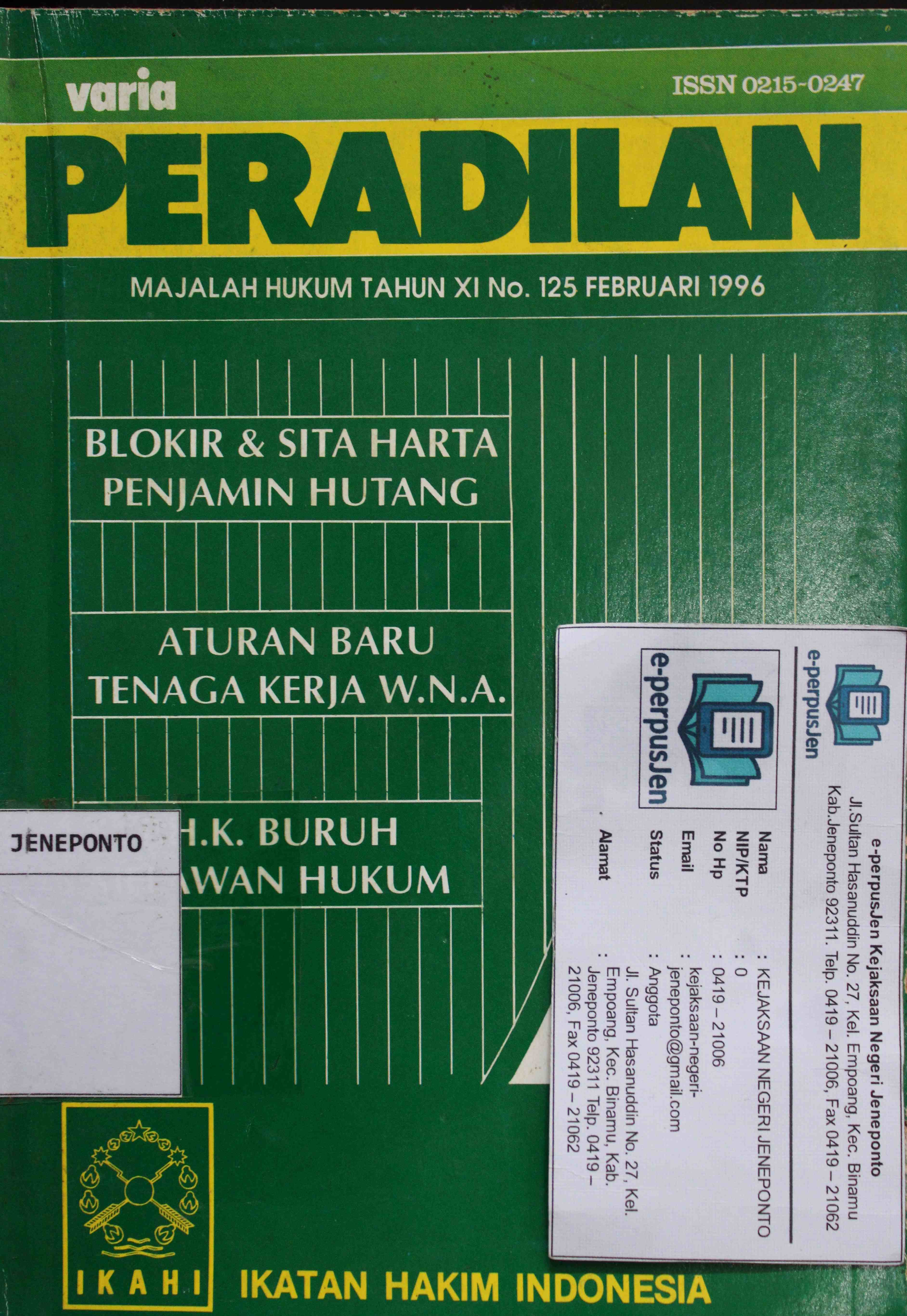 Varia Peradilan Majalah Hukum Tahun XI No 125 Februari 1996